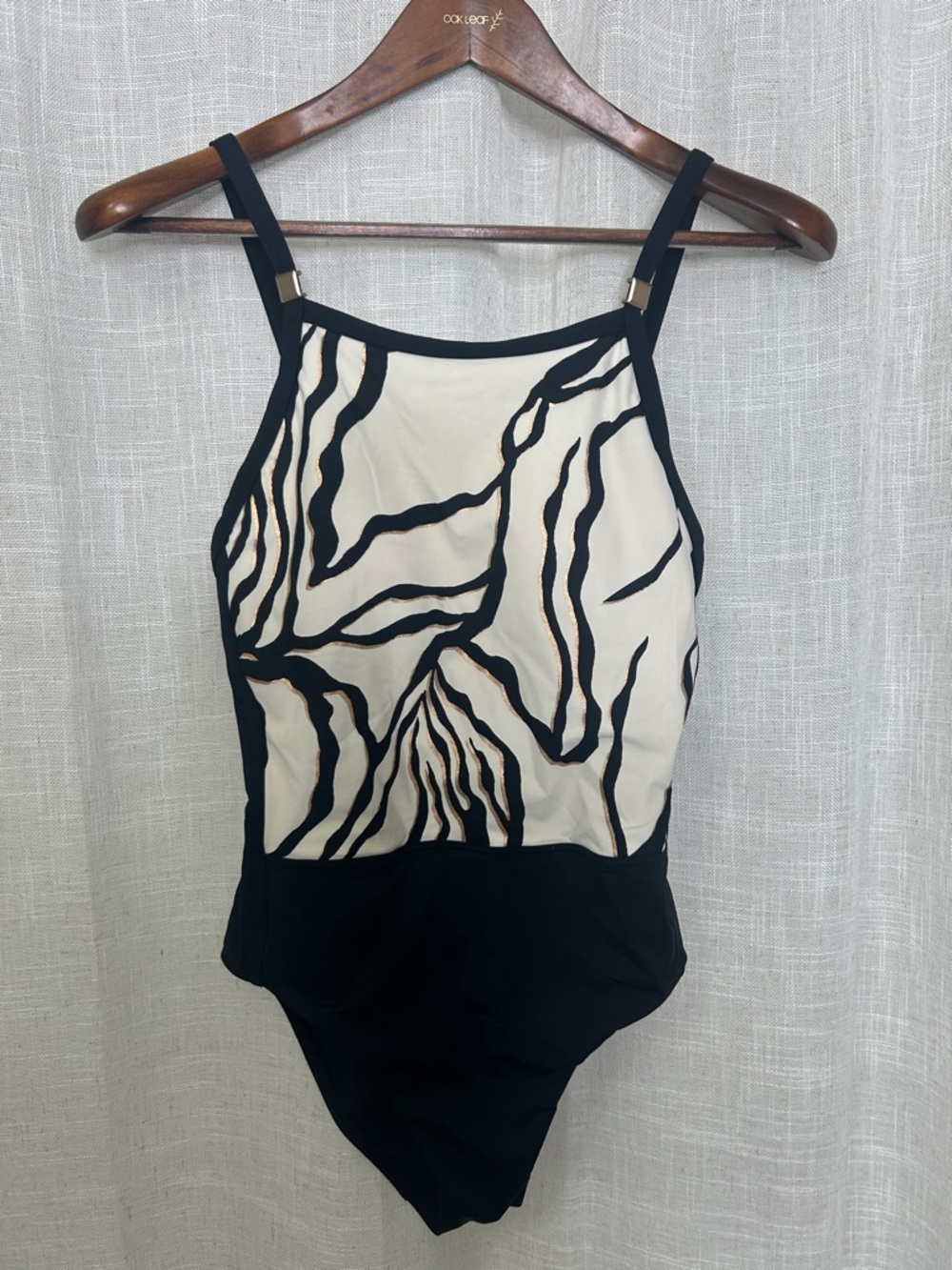 Amoressa Black & Cream Zebra-Print One-Piece Swimsuit Size 8 Excellent Condition